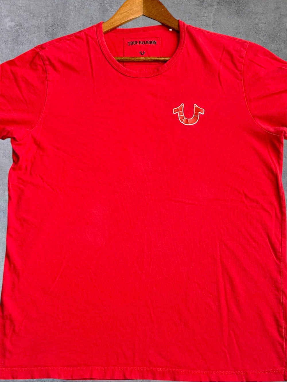 True Religion T Shirt Mens L Red Buddha World Tour Graphic Double Puff Crew Tee